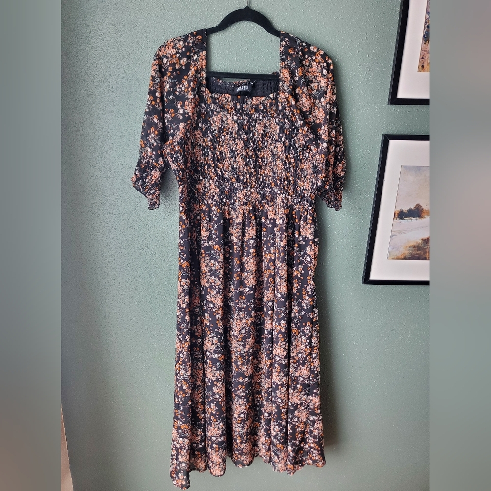 Chic Black and Pink Floral Long Sleeve Dress